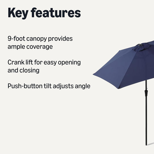 Patio Umbrella, Crank Lift and Push Button Tilt, 9 Foot, Navy