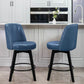 Bar Stools Set of 2, PU Leather Barstools, 26 Inch Upholstered Counter Stools with High Back and Footrest, Swivel Counter Height Barstools for Kitchen Island Home Bar Navy Blue