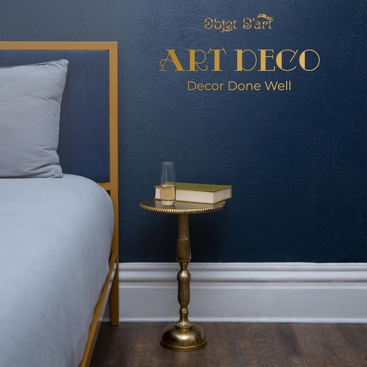 Small round Gold Side Table, Hannah, 20" Height, Vintage Metal Accent, Side, Pedestal, Coctail and Drink Tables for Living Room and Small Spaces