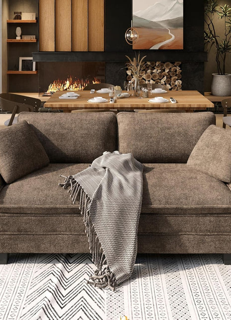Oversized Modular Chenille Loveseat Sofa, 87.5'' with Enhanced Armrests and Pillows, Modern Upholstered 2-Seater for Living Room or Bedroom in Taupe