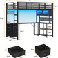 Twin Size Loft Bed with L-Shaped Gaming Desk, Storage Drawers & Hutch, Expanded Safety Power Outlet, Metal Loft Bed Frame with RGB Lights, Space Saving for Teens, Black