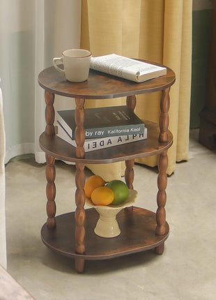 3-Tier Oval Side Table - Contemporary Accent Nightstand for Living Room and Bedroom in Rustic Brown Finish