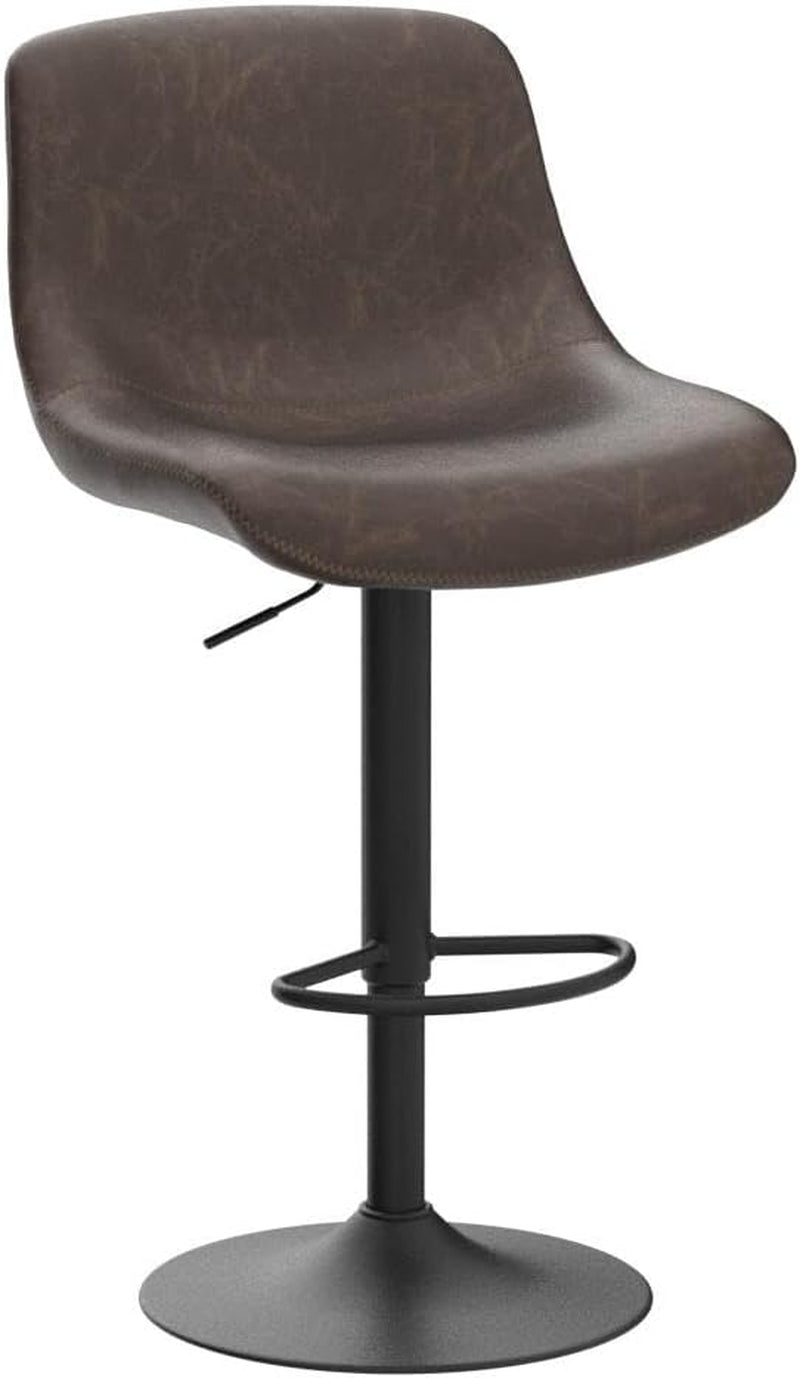 Bar Stools Set of 2, Swivel Counter Height Barstools with Back, Adjustable Modern Bar Chairs, Tall Armless PU Leather Kitchen Island Stool, Brown