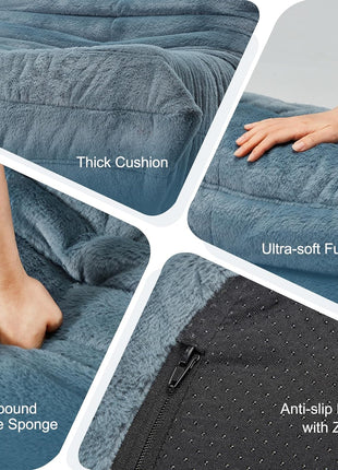 Giant Memory Foam Bean Bag Chair for Adults - Plush Faux Fur Sofa for Living Room, Bedroom, and Office (Bluegrey, Single)