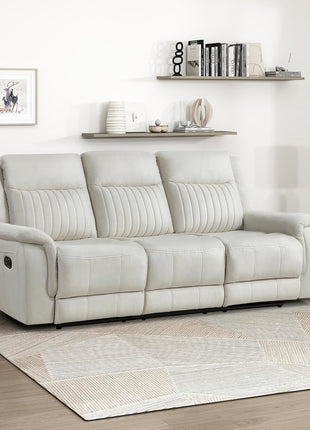 Manual Double Reclining Sofa in Polished Microfiber Upholstery, 3-Seater Wall Hugger Recliner for Living Room, Easy Assembly, Beige
