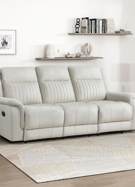 Manual Double Reclining Sofa in Polished Microfiber Upholstery, 3-Seater Wall Hugger Recliner for Living Room, Easy Assembly, Beige