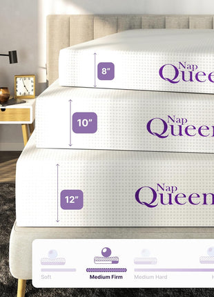 8-Inch Queen Bamboo Charcoal Memory Foam Mattress - Convenient Bed in a Box, White