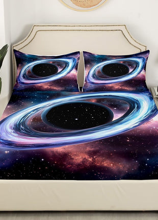 Cosmic Twin Sheet Set - Black Hole Fitted Sheet for Kids and Teens, Starry Sky Series Galaxy Bed Cover, Science Fiction Art Style Bedroom Decor