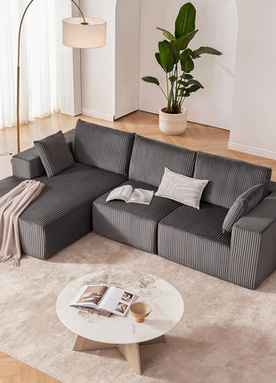 108-Inch Modular Sectional Sofa - Modern L-Shaped Cloud Couch with Deep Seat and Left-Facing Chaise, Upholstered for Living Room or Bedroom (Grey)