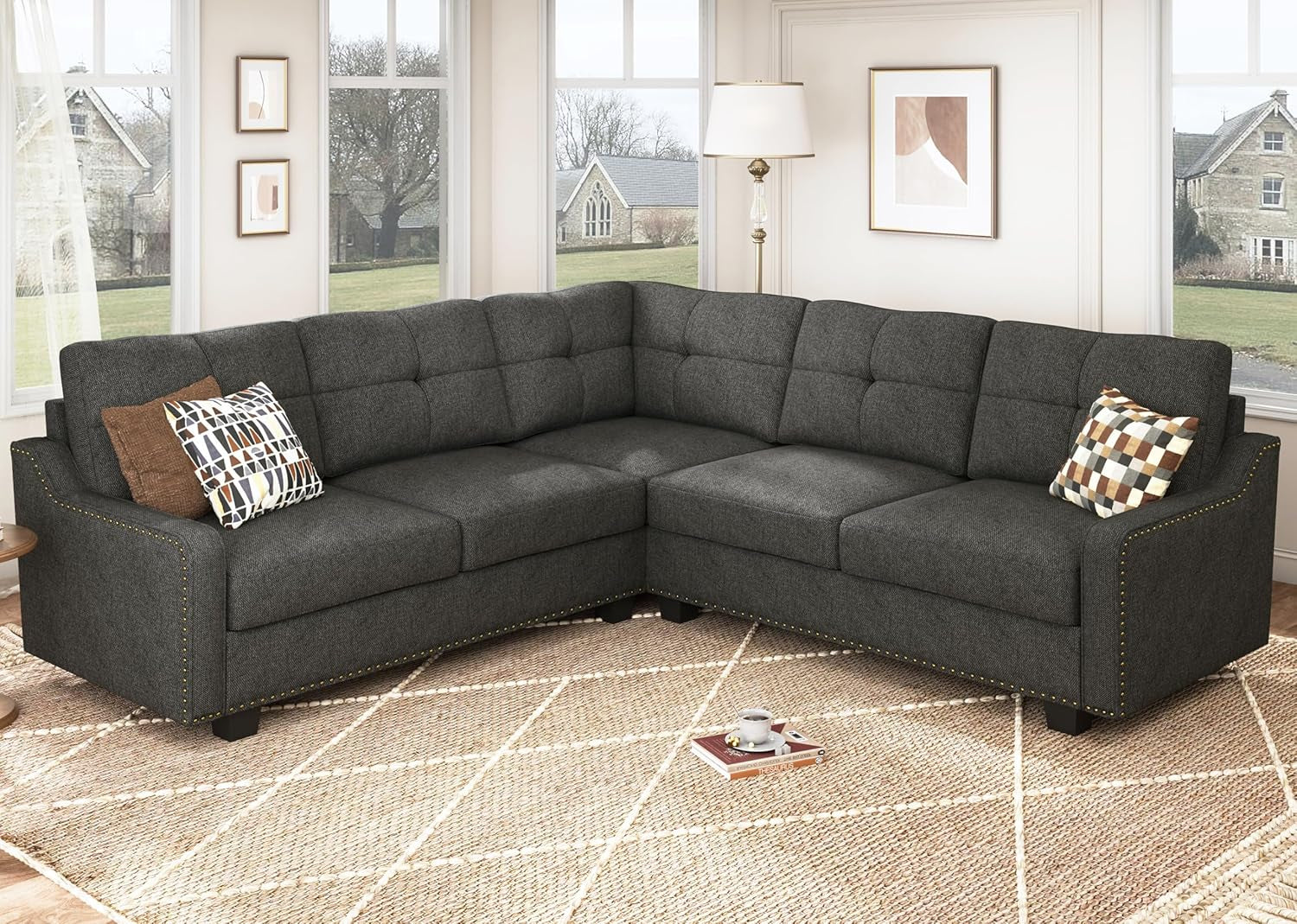 Convertible Sectional Sofa L Shaped Couch for Small Apartment Reversible Sectional Couches for Living Room,Dark Grey