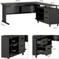 63 Inch Executive Desk with File Cabinet, L Shaped Office Desk with Drawers and Storage Shelves, Business Furniture Set Workstation for Home Office, Gray and Black