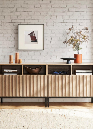 Norwin Storage Cabinet - Sturdy Modern Rustic Industrial Buffet Sideboard with Fluted Accents, Oak Wood TV Stand and Media Console for Living Room (Double)