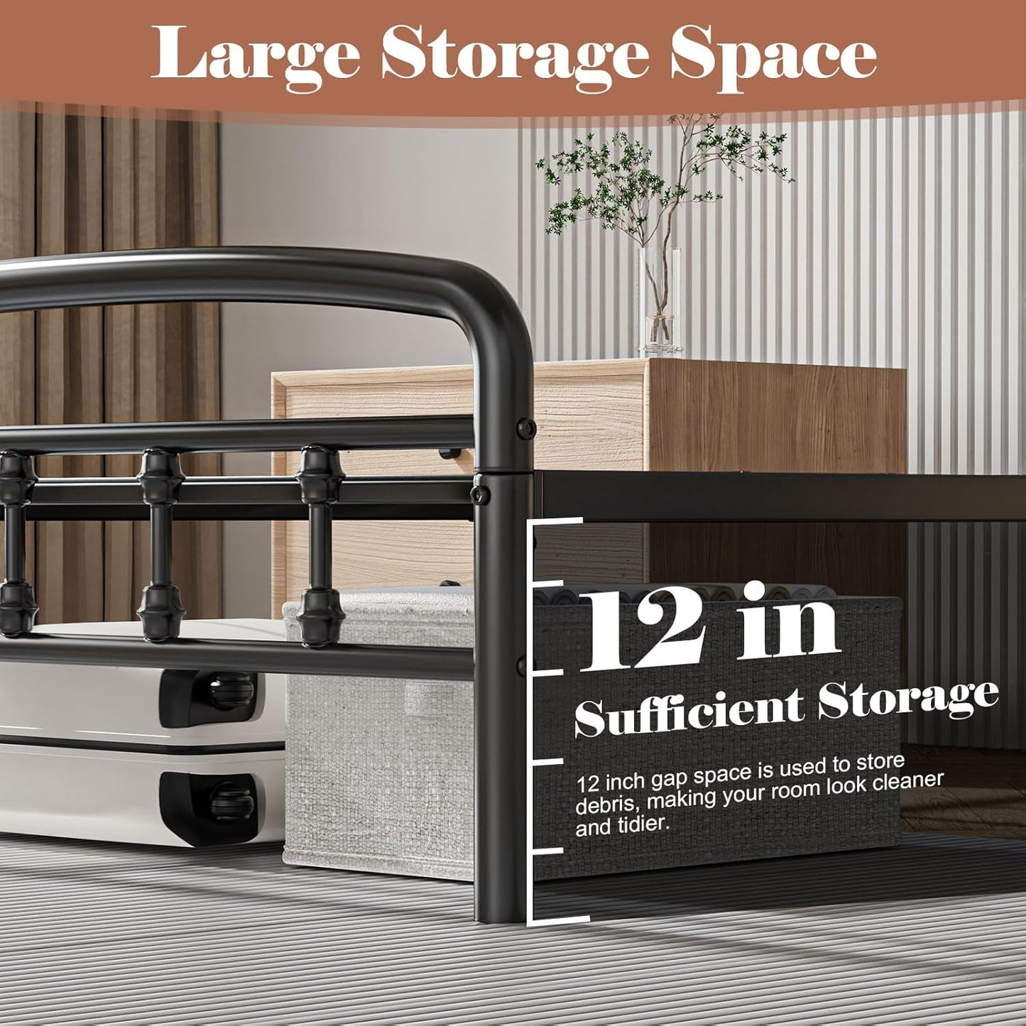 Metal Twin Bed Frames,1500 Lbs Heavy Duty Bed Frames with Headboard,Noise-Free Design & 12" Underbed Storage,No Box Spring Needed/Tool-Free Assembly