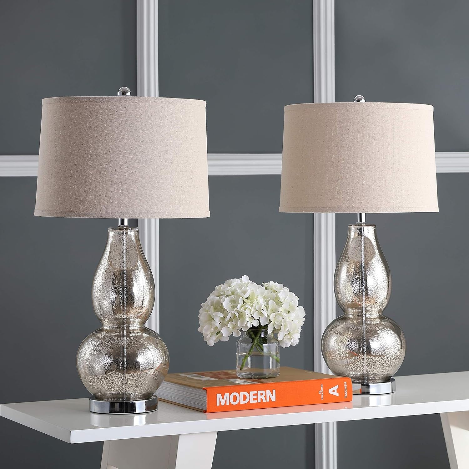 Lighting Collection Mercurio Antique Silver/ Wheat Brown Shade 29-Inch Bedroom Living Room Home Office Desk Nightstand Table Lamp Set of 2 (LED Bulbs Included)