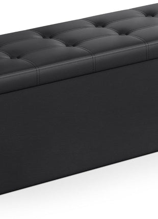 MAZIE Collection 43-Inch Synthetic Leather Folding Storage Ottoman Bench, 660 lb Weight Capacity, Black