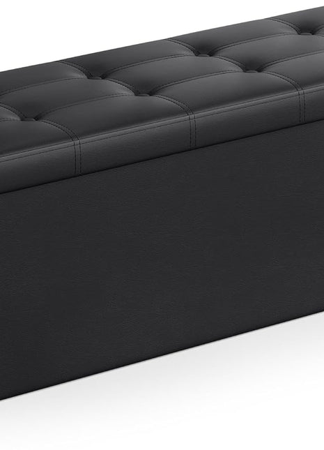 MAZIE Collection 43-Inch Synthetic Leather Folding Storage Ottoman Bench, 660 lb Weight Capacity, Black