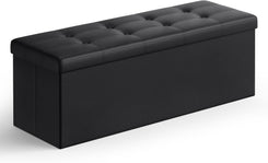 MAZIE Collection - 43 Inches Folding Storage Ottoman Bench, Ottoman with Storage, Foot Rest Stool, Load 660 Lb, for Living Room, Synthetic Leather, Black ULSF701