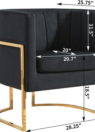 Set of 2 Modern Velvet Accent Chairs, Upholstered Mid-Century Barrel Armchairs with Cushions for Living Room, Comfortable Vanity Chairs with Gold Metal Legs for Bedroom, Black
