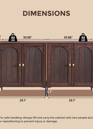 Modern Buffet Cabinet with Storage - 61.75" Fluted Arched Sideboard with Adjustable Shelves, Wooden Modular Coffee Bar for Dining Room, Kitchen, Living Room, and Entryway in Brown