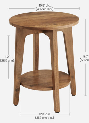 MAEZO Collection - Set of 2 Two-Tier Round Side Tables with Tapered Legs and Curved Transitions for Compact Living Spaces in Honey Brown