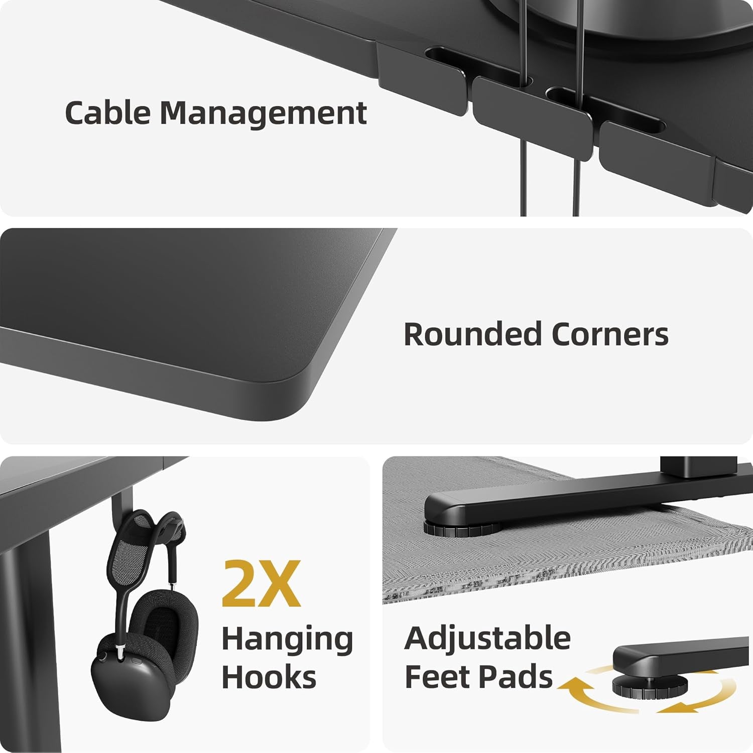 Electric Standing Desk, Adjustable Height Stand up Desks, 55 X 24 Inches Sit Stand up Desk for Home Office Computing, 3-Preset Memory Height Ergonomic Rising Desks, Black