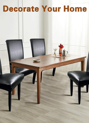 Set of 4 Waterproof Leather Dining Chair Covers, Super Stretch and Washable, Thickened Slipcovers for Kitchen, Dining, and Banquet Use in Black