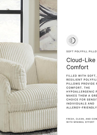 Ashley Signature Design Tie-Breaker Cozy Contemporary Manual Press-Back Swivel Glider Rocker Recliner with Two Bolster Pillows and Hidden Storage in White