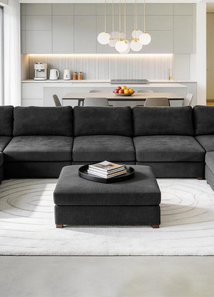 Oversized Modular Sectional Sofa - Extra Large Deep Seat Couch with Removable Covers, Modern Luxury Chenille Cloud Couch for Living Room and Apartment (Gray, 5-Seater + 3 Ottomans)