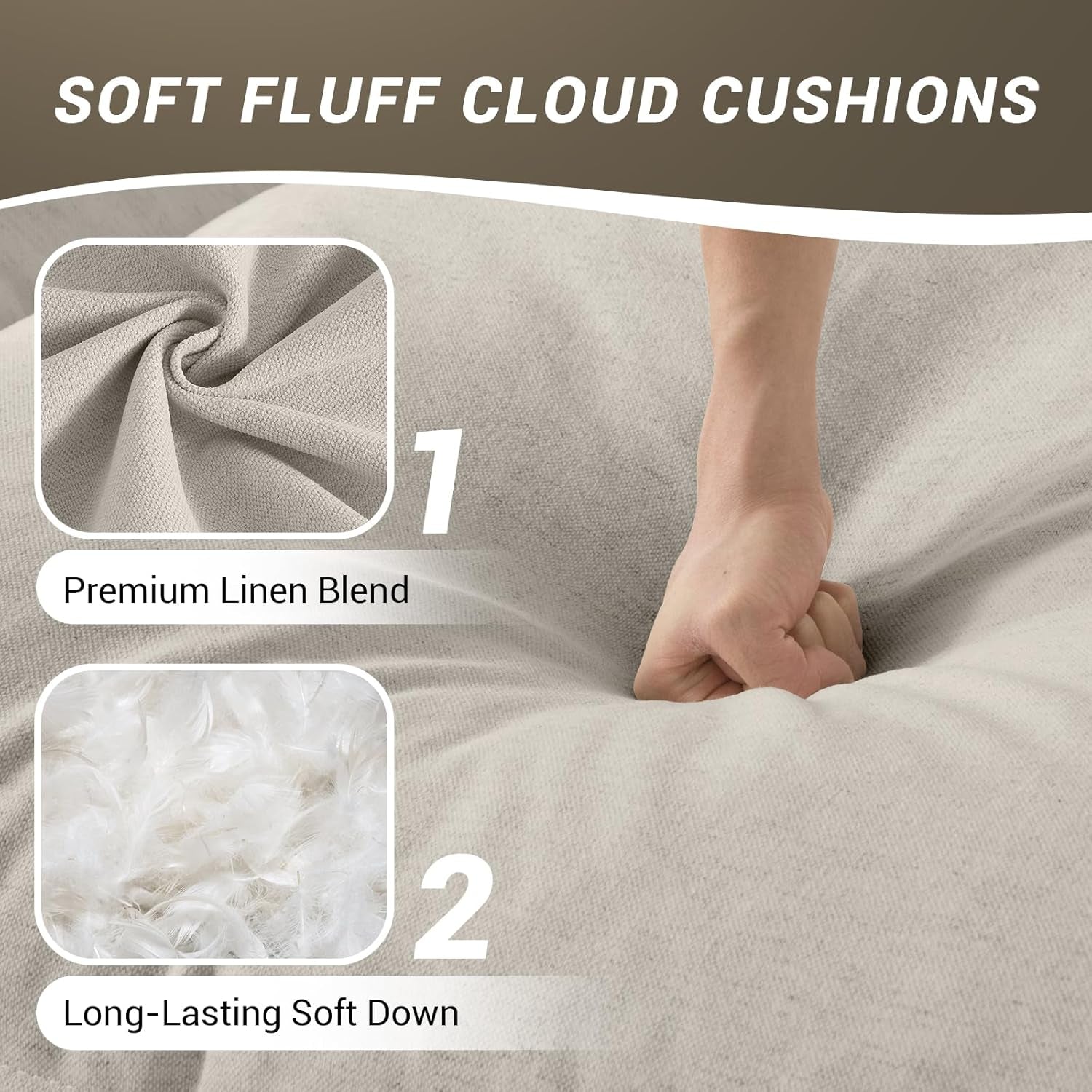 111” Oversized Modular Sectional Sofa, Comfy down Fill Cloud Couch, L Shaped 4 Seater Couches with Washable Cover, Convertible Sectional Couches for Living Room, Light Gray