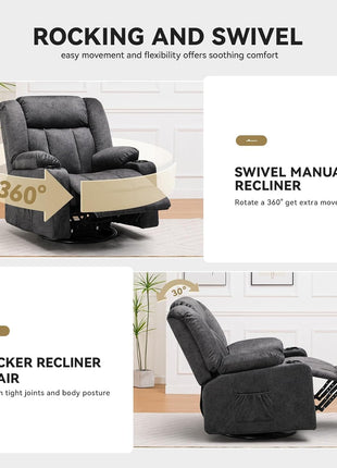 Manual Recliner Chair Set - Upholstered Fabric Reclining Sofa with Cup Holders and Side Pockets for Living Room (3+1)