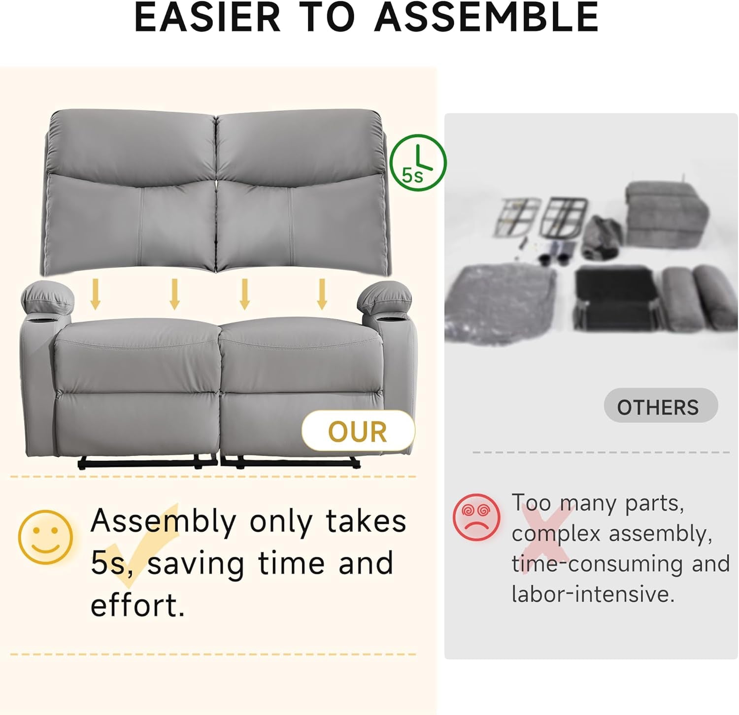 Reclining Loveseat Double Recliner Couch, Anti-Scratch RV 2 Seater Wall Hugger Recliner Chair Set for Living Room, RV, Home Theater(Loveseat, Gray)