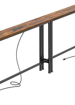 78.8-Inch Rustic Brown Narrow Console Table with Built-In Charging Station for Living Room and Entryway