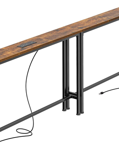 78.8-Inch Rustic Brown Narrow Console Table with Built-In Charging Station for Living Room and Entryway