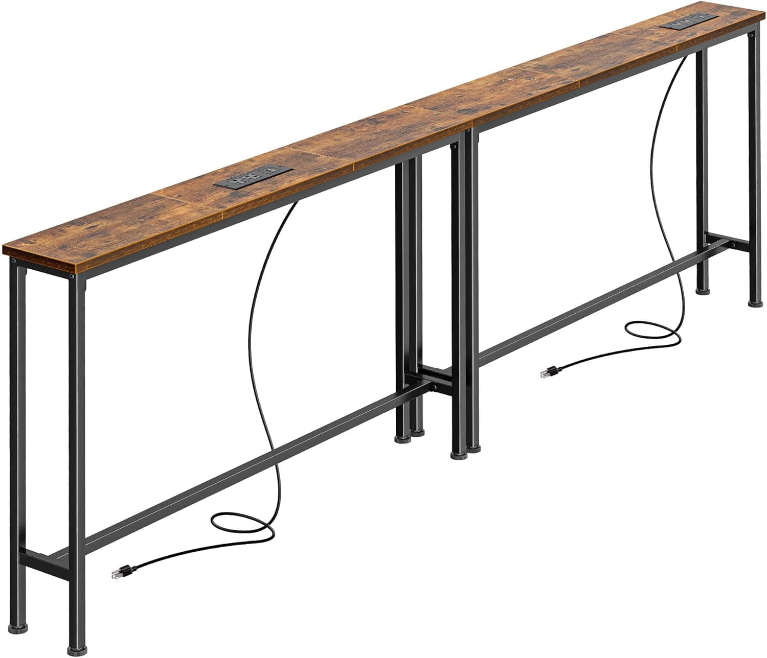 78.8 Inch Narrow Console Table with Outlet, Sofa Tables, behind Couch Table, Long Entryway Tables with Charging Station, for Living Room, Rustic Brown