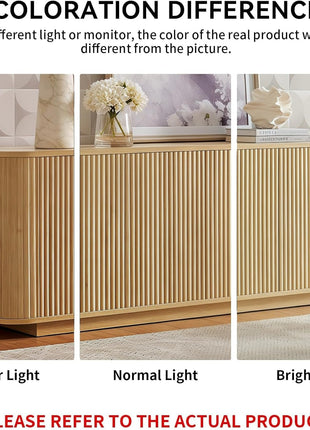 64" Wooden Fluted Sideboard Buffet Cabinet with Adjustable Shelves for Kitchen and Living Room (Natural Oak Finish)