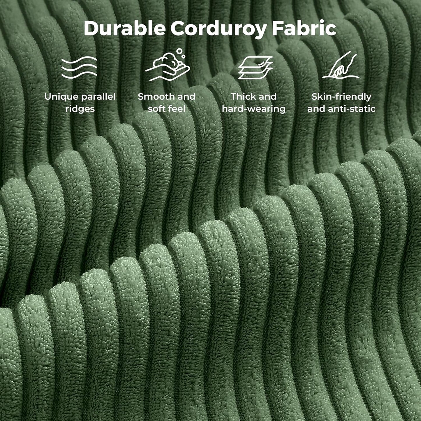 97" L-Shape Modular Sofa, 3-Seat Corduroy Couch with Movable Ottoman, Sectional Sofa for Living Room, Green