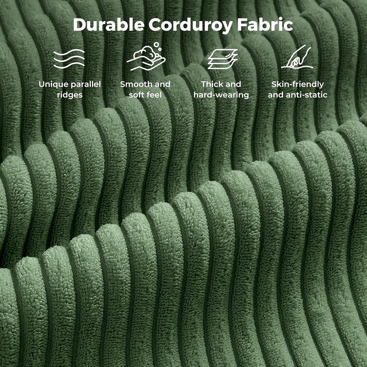 97" L-Shape Modular Sofa, 3-Seat Corduroy Couch with Movable Ottoman, Sectional Sofa for Living Room, Green