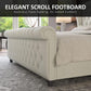 Queen Size Platform Bed Frame, Chenille Upholstered Sleigh Bed with Scroll Wingback Headboard & Footboard/Button Tufted/No Box Spring Required/Cream