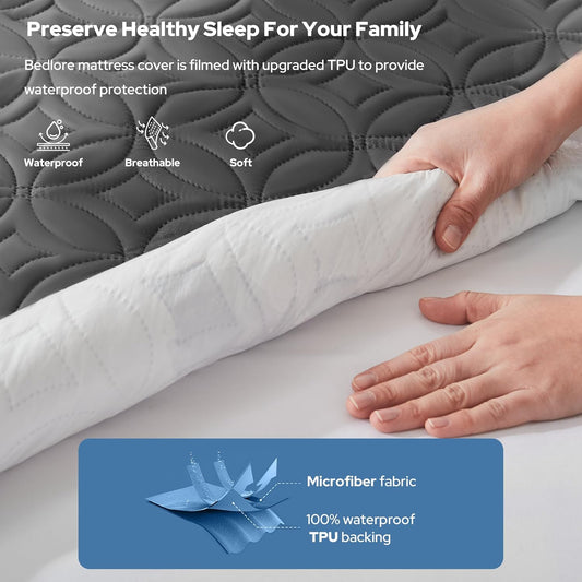 Waterproof Mattress Protector, King Size Mattress Pad with Deep Pocket 6"-18" Depth, Soft Noiseless Dirt-Proof Bed Mattress Cover Washable for Home, Bedroom, Hotel (Gray)