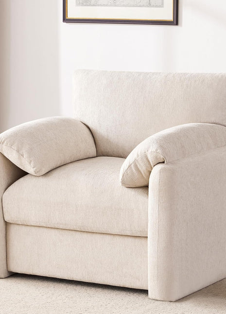 Chenille Oversized Accent Armchair - 38.6" Wide Modern Lounge Chair for Living Room and Bedroom, Upholstered Mid-Century Reading Chair in Beige