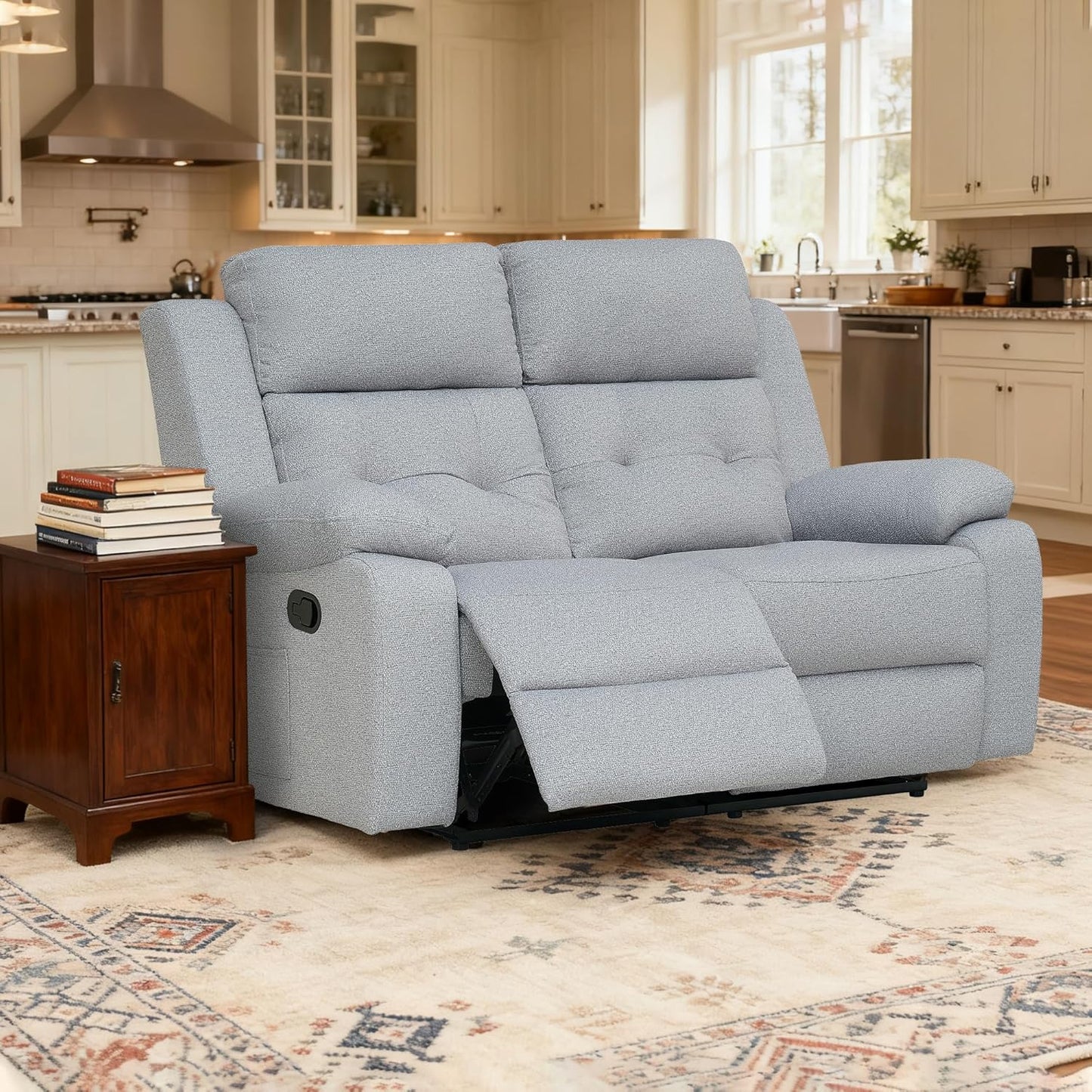 Reclining Loveseat Recliner Sofa, 2-Seater Double Manual Dual Recliner Oversized Couches for Living Room, Bedroom, Rv(Loveseat, Grey)