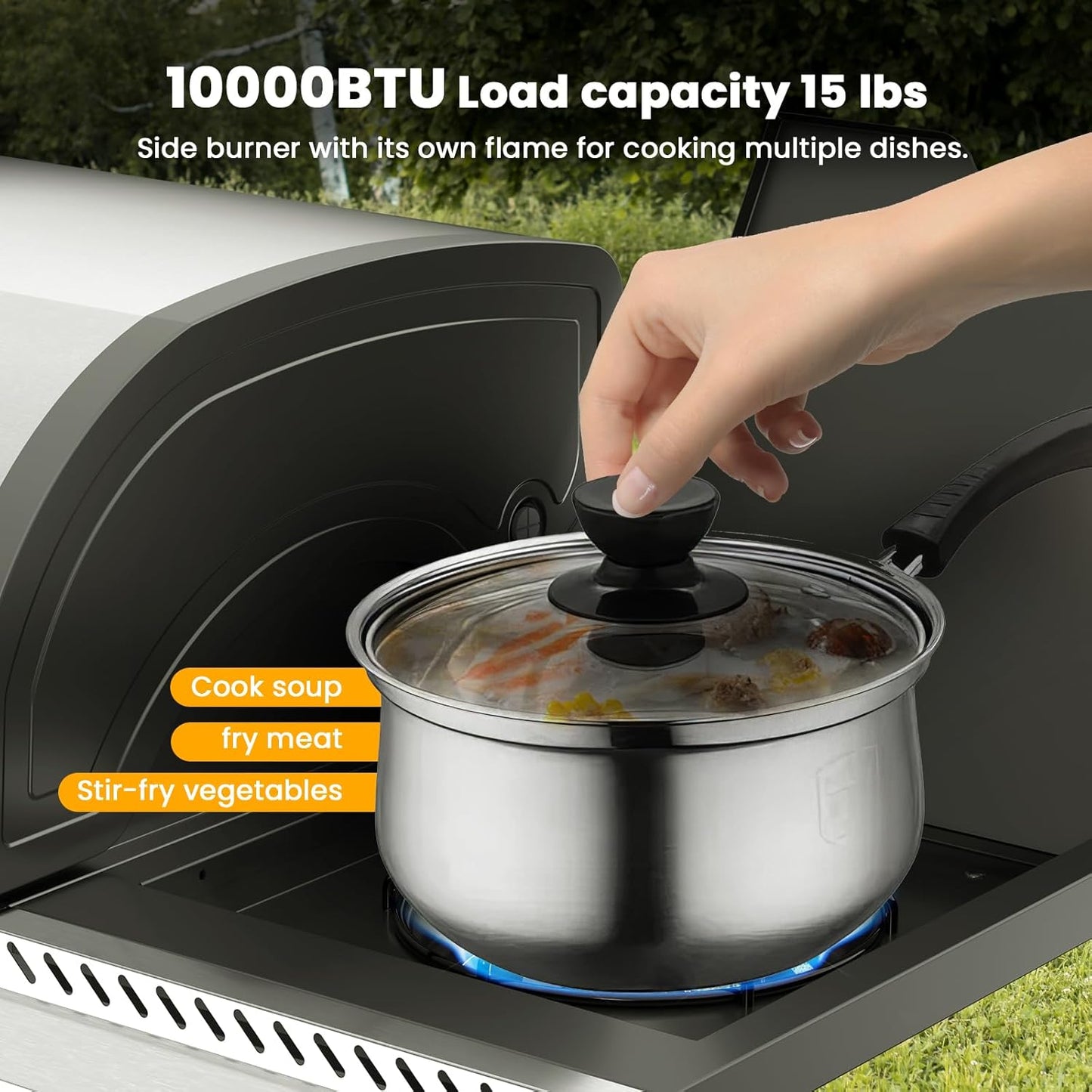 4-Burner Gas Grill with Side Burner,Stainless Steel Propane Grill with Porcelain-Enameled Grills,Built-In Thermometer,42000Btu BBQ Grill for Outdoor Cooking and Patio Barbecues