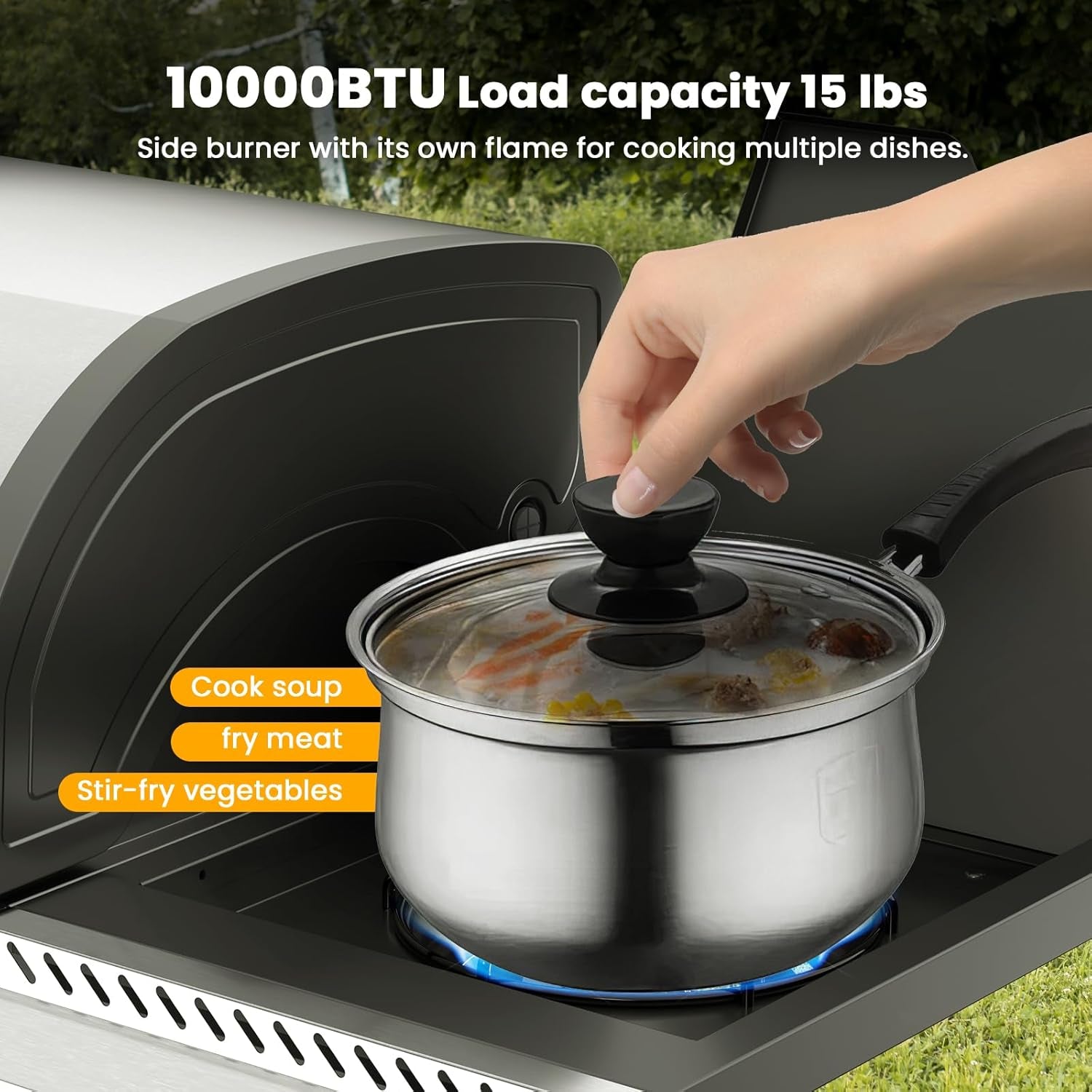 4-Burner Gas Grill with Side Burner,Stainless Steel Propane Grill with Porcelain-Enameled Grills,Built-In Thermometer,42000Btu BBQ Grill for Outdoor Cooking and Patio Barbecues