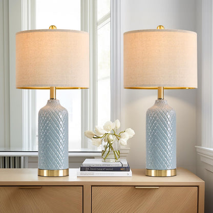 24.25" Modern Ceramic Blue Table Lamps Set of 2 for Living Room Bedroom Bedside Table Lamp for Night Stands Boho Nightstand Lamp Coastal Side End Table Lamps Reading Light Home Office Dorm Deco Gifts