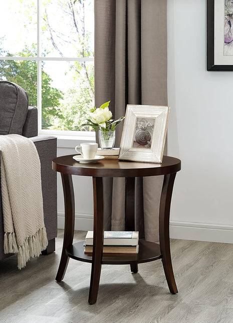 Perth Contemporary Round End Table with Shelf in Espresso Finish