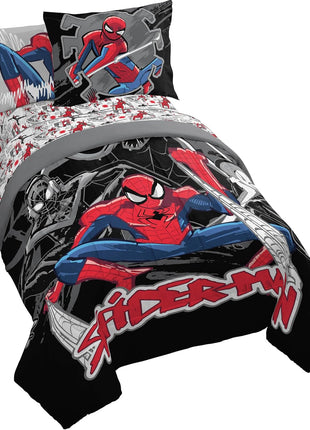 Spiderman Twin Bedding Set - 5 Piece Comforter Set with Sheets and Pillow Covers, Soft and Cozy Black Design for Stylish Kids' Room Decor
