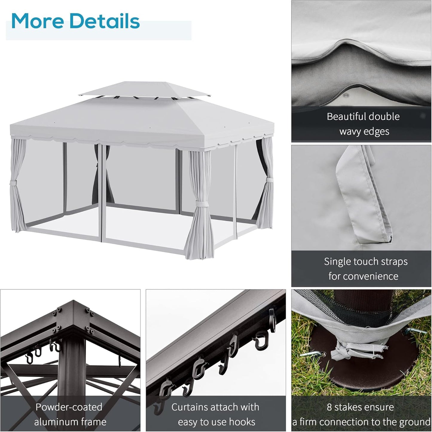 10' X 13' Patio Gazebo, Outdoor Gazebo Canopy Shelter with Netting and Curtains, Aluminum Frame for Garden, Lawn, Backyard and Deck, Light Gray