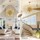 35In Gold Sputnik Chandelier 12-Light Starburst Chandelier Light Fixture Solid Metal Mid-Century Modern Satellite Light Fixture for High Ceiling Living Room Dining Room Foyer, E12