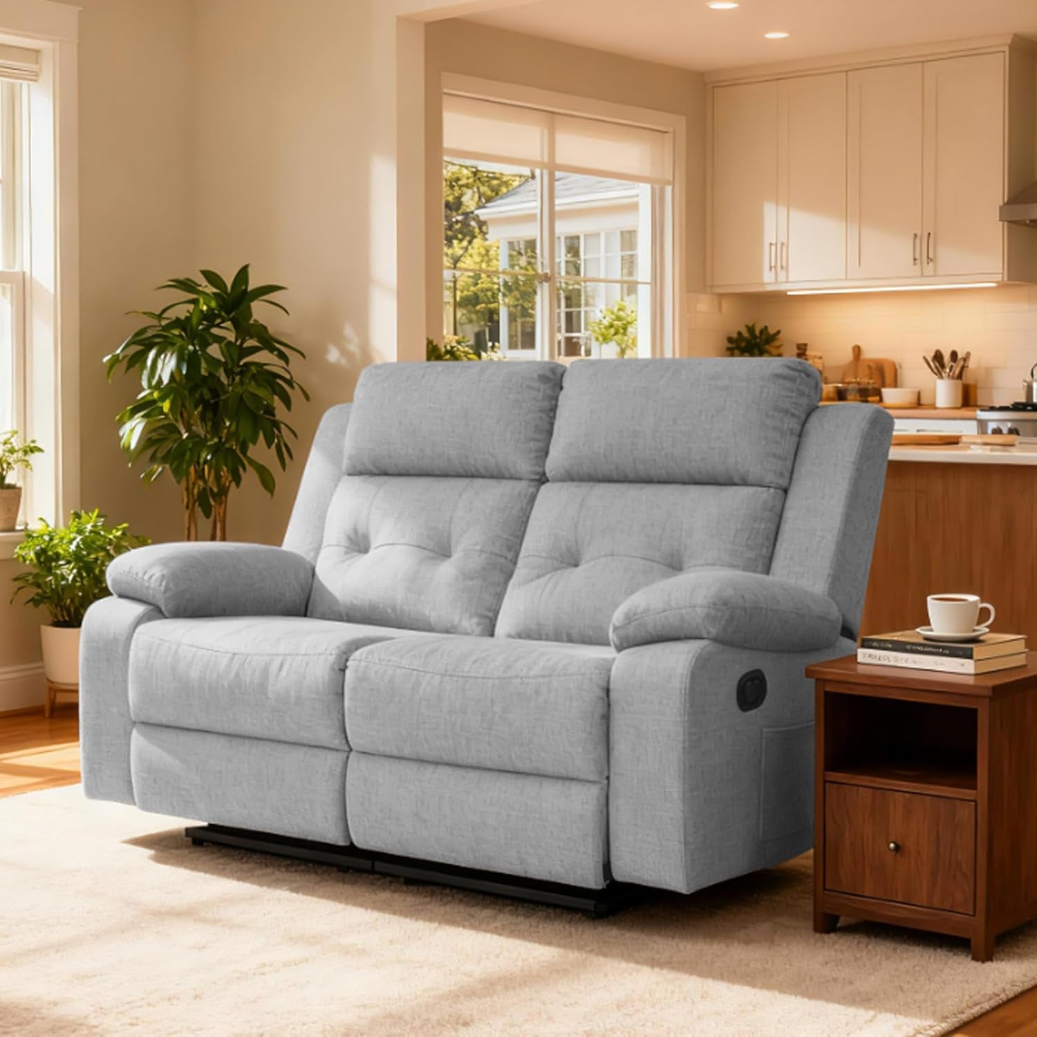 Reclining Loveseat Recliner Sofa, 2-Seater Double Manual Dual Recliner Oversized Couches for Living Room, Bedroom, Rv(Loveseat, Grey)