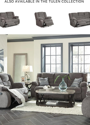 Signature Design by Ashley Tulen Contemporary Manual Pull Tab Reclining Sofa in Dark Gray